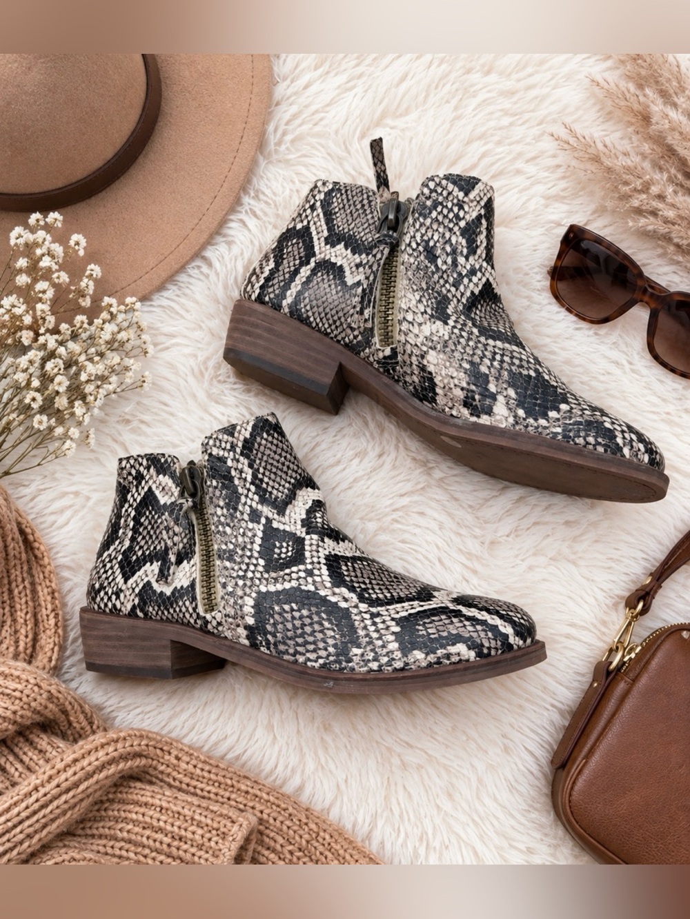 Snake-Print Ankle Boots - Women's Neutral Booties